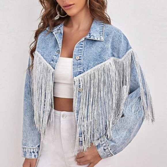 . Jackets & Blazers - Sexy Fringe Trim Denim Jacket